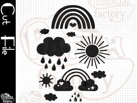 Plotterdatei Sonne, Wolke, Regenbogen, Tropfen