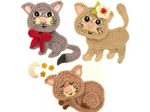 Kitty set crochet pattern applique