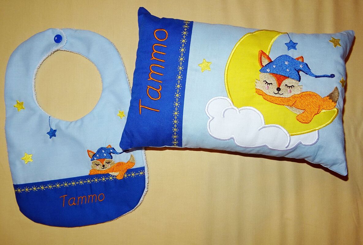 Stickdatei - Fuchs auf dem Mond Kissen und Lätzchen SET ITH