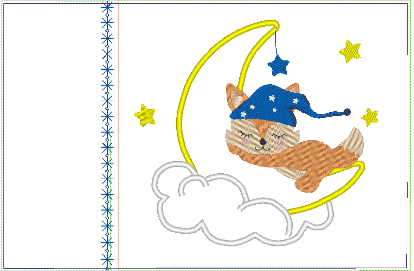 Stickdatei - Fuchs auf dem Mond Kissen und Lätzchen SET ITH - Bild 7