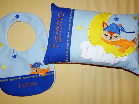 Stickdatei - Fuchs auf dem Mond Kissen und Lätzchen SET ITH