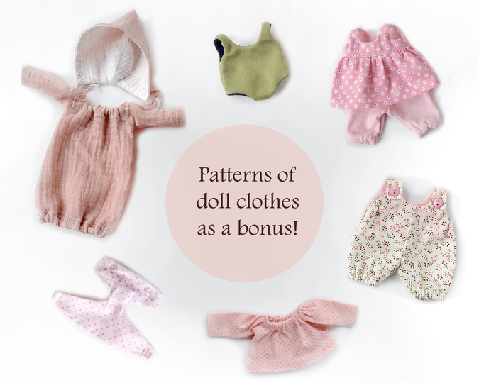 DIY Waldorf baby doll 7 inch (18 cm) tall. PDF sewing pattern and tutorial
