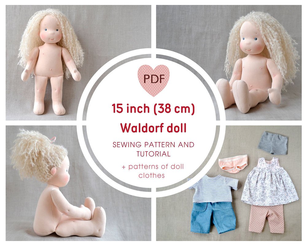 DIY Waldorf doll 15 inch (38 cm) tall. PDF pattern and tutorial.
