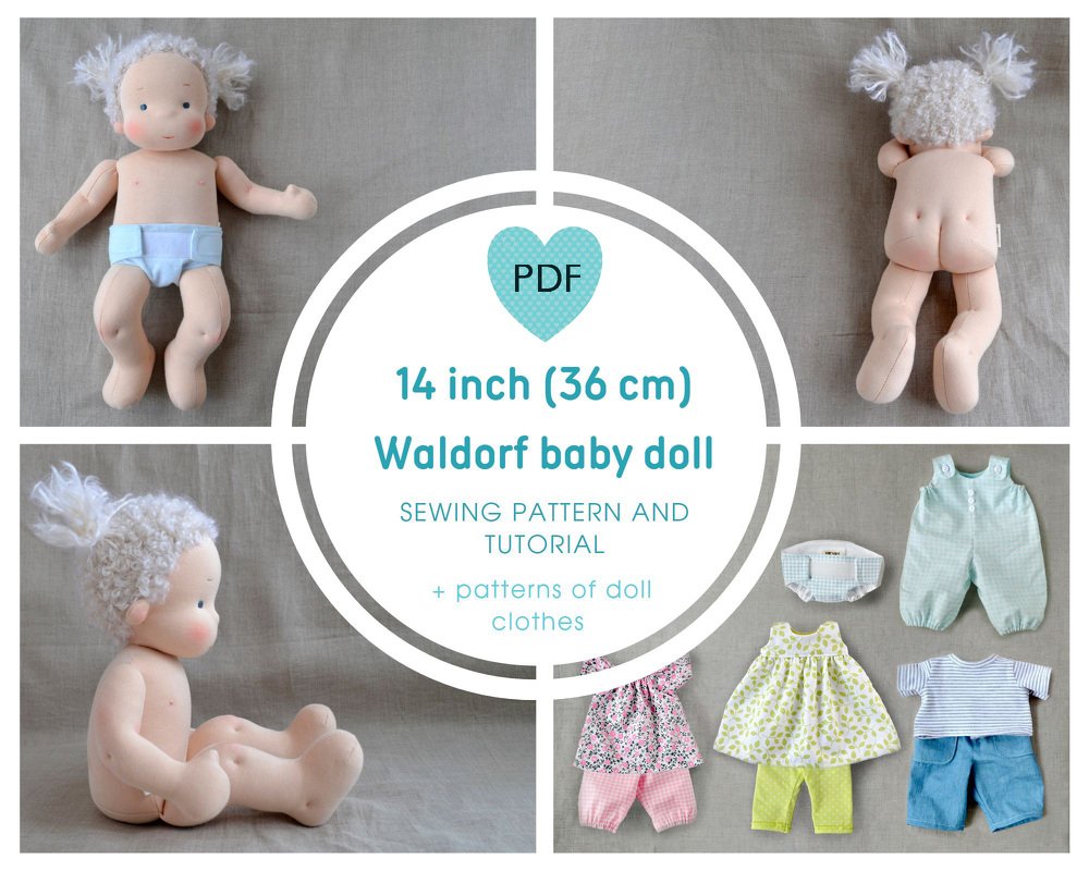 DIY Waldorf Baby doll 14 inch (36 cm) tall. PDF sewing pattern and tutorial