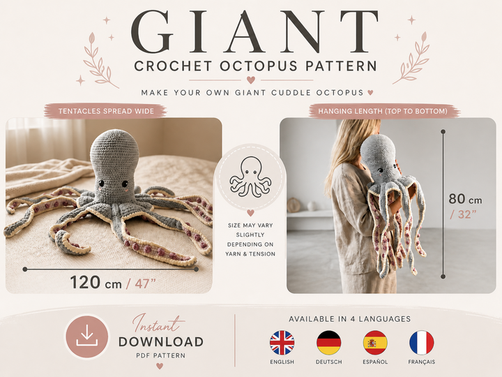 Crochet Pattern: Giant Octopus | 120cm | 47"