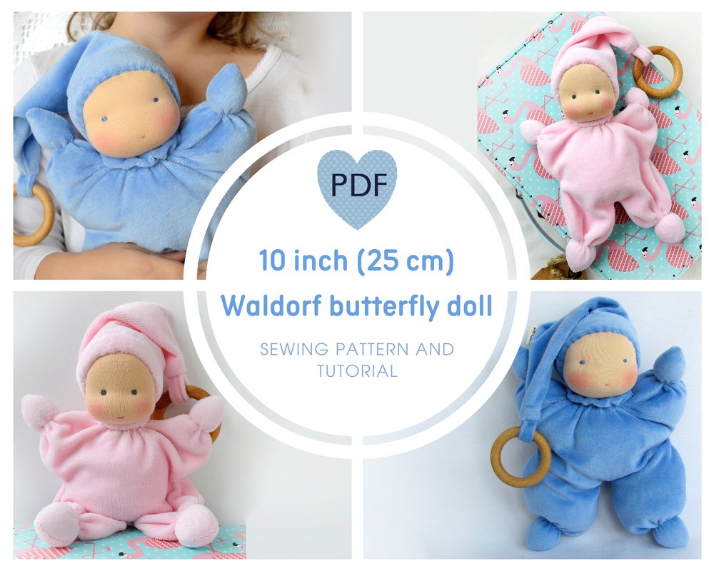 DIY Waldorf butterfly doll 10''/25 cm tall. PDF sewing pattern and tutorial
