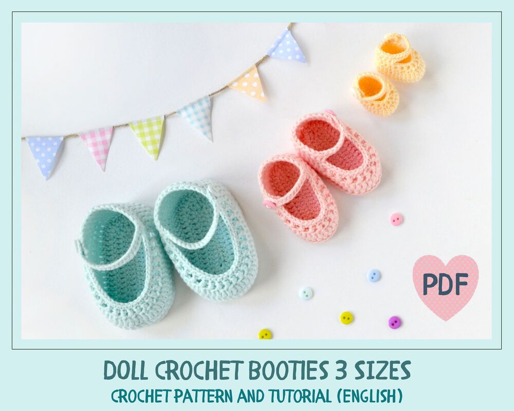 DIY Crochet booties for Waldorf dolls. 3 sizes. PDF crochet patterns