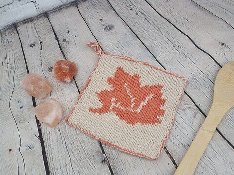 Herbstlicher Topflappen, Küchenhelfer in Double-Face-Stricktechnick