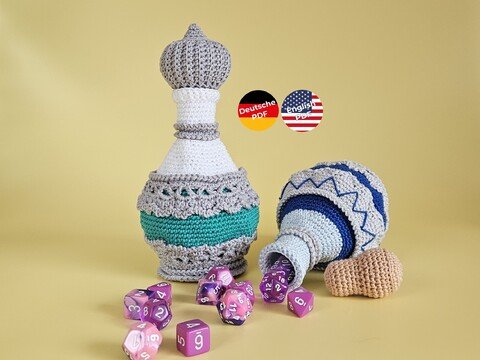 Zwei magische Zaubertrankflaschen als Set - Würfelbecher - Häkelanleitung