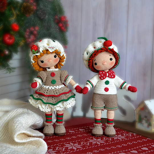 Сhristmas Gingerbread Dolls - Crochet pattern dolls - Christmas decor
