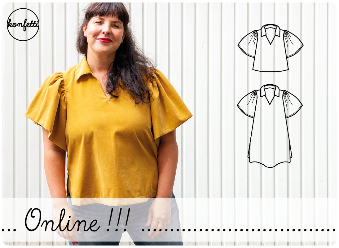 Molle - Kleid und Bluse mit Flatterärmeln Gr.34-50