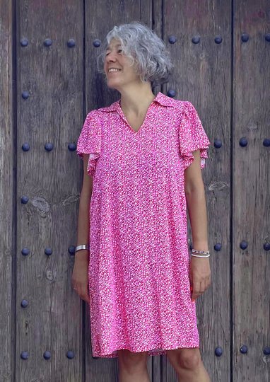 Molle - Kleid und Bluse mit Flatterärmeln Gr.34-50