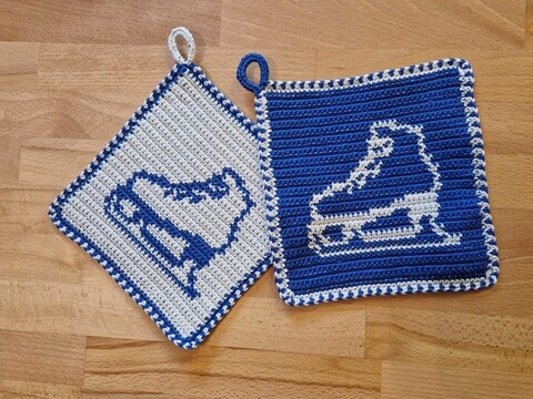 Häkelanleitung Topflappen Schlittschuh