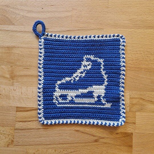 Häkelanleitung Topflappen Schlittschuh