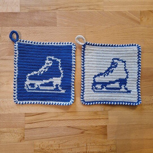 Häkelanleitung Topflappen Schlittschuh