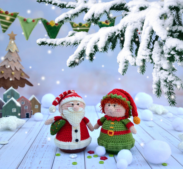Christmas amigurumi decorations ornaments set. Santa Claus, Elf, Reindeer