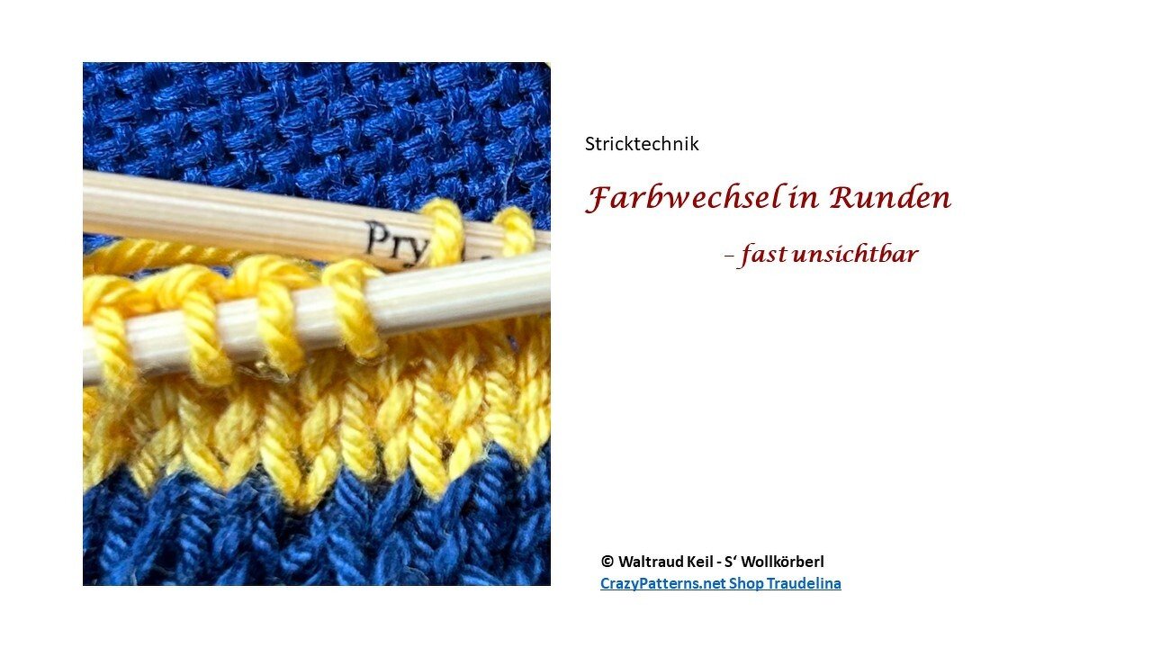 Gratis-Anleitung Stricktechnik Farbwechsel in Runden – fast unsichtbar