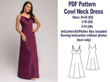 Cowl Neck Maxi Dress Pattern PDF Sewing Patterns Slip Dress Pattern