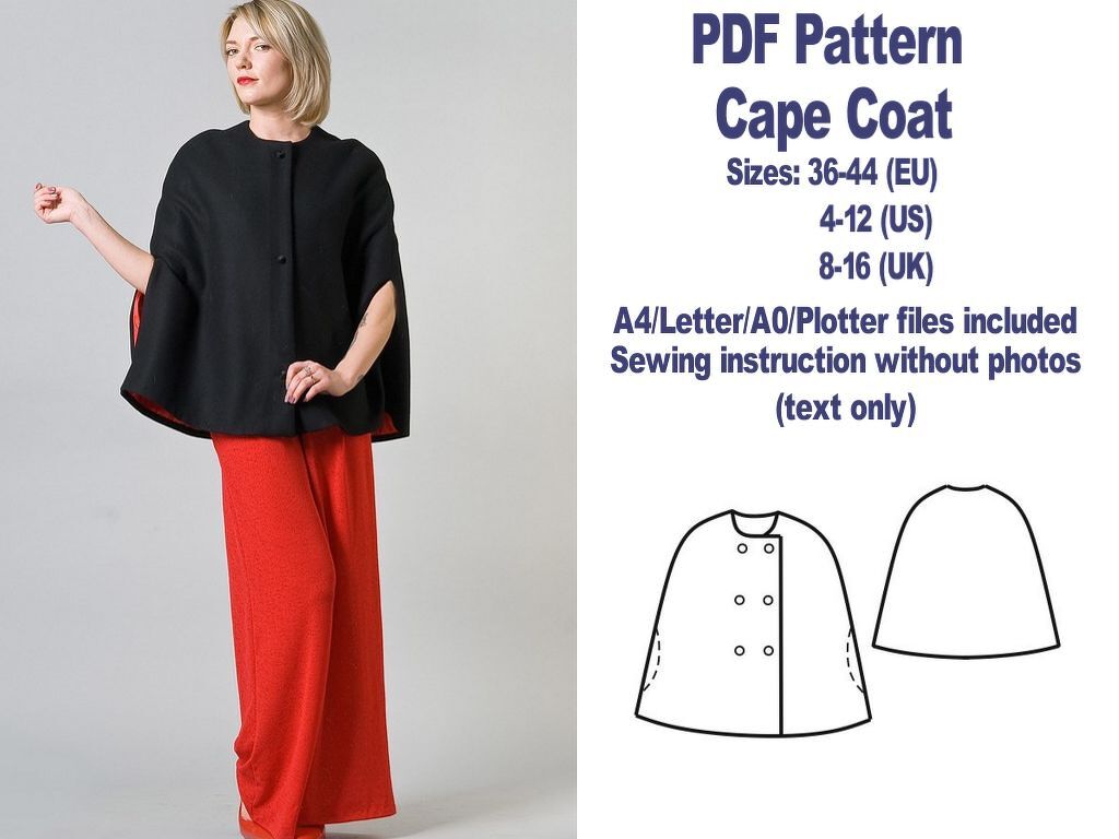 PDF Vintage Sewing Pattern Cape Coat Pattern Poncho Pattern Cloak Pattern