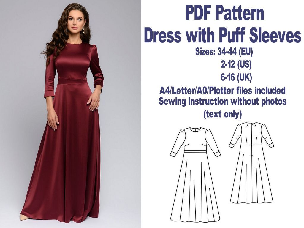Maxi Dress Sewing Pattern PDF Puff Sleeve Dress Sewing Patterns PDF Pattern
