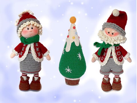 Amigurumi Muster Weihnachtspuppen Mr. & Mrs. Santa und ihr Weihnachtsbaum