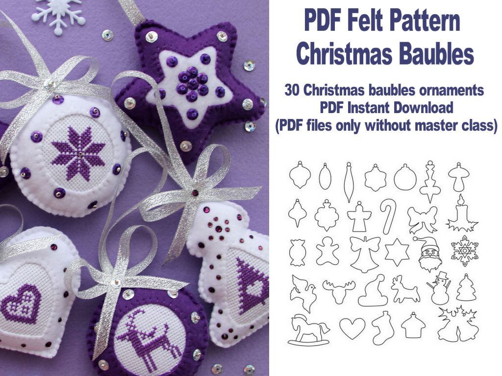 Felt Sewing Pattern Christmas Baubles Felt Patterns PDF Christmas Stencils - Image 3