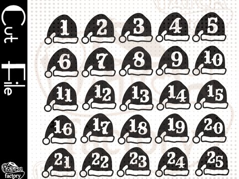 Plotterdatei Adventskalenderzahlen "Weihnachtsmütze"