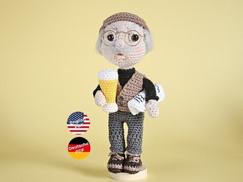 Opa Siegfried mit Bierglas und Zeitung - Amigurumi Häkelanleitung