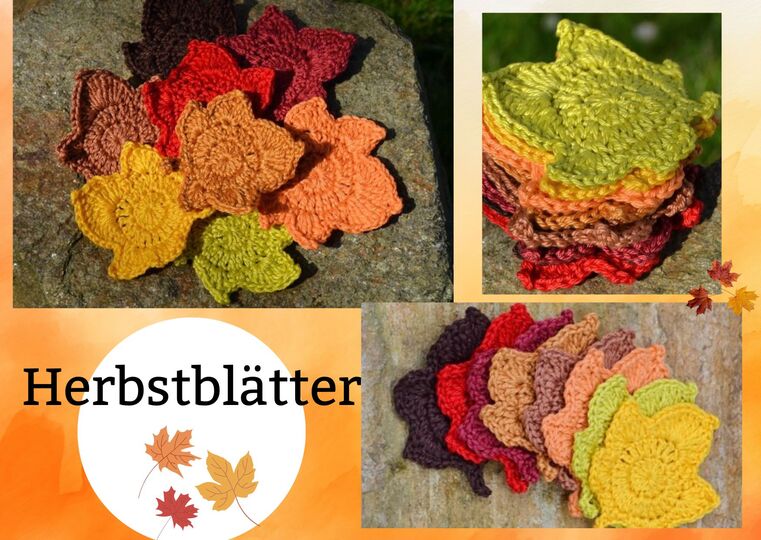 + HERBST BUNDEL + 5er Set, Herbstdeko häkeln, Blätter und Kürbisse