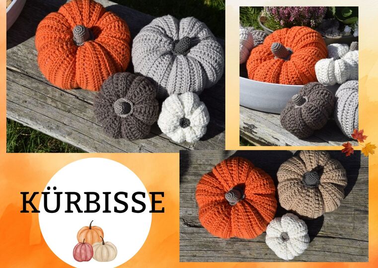 + HERBST BUNDEL + 5er Set, Herbstdeko häkeln, Blätter und Kürbisse