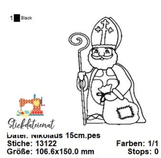 Nikolaus Stickdatei, Weihnachtliche digitale Stickvorlage in 4 Größen