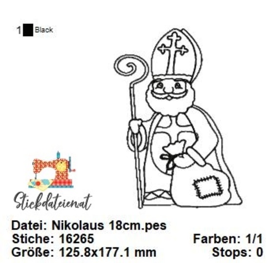 Nikolaus Stickdatei, Weihnachtliche digitale Stickvorlage in 4 Größen