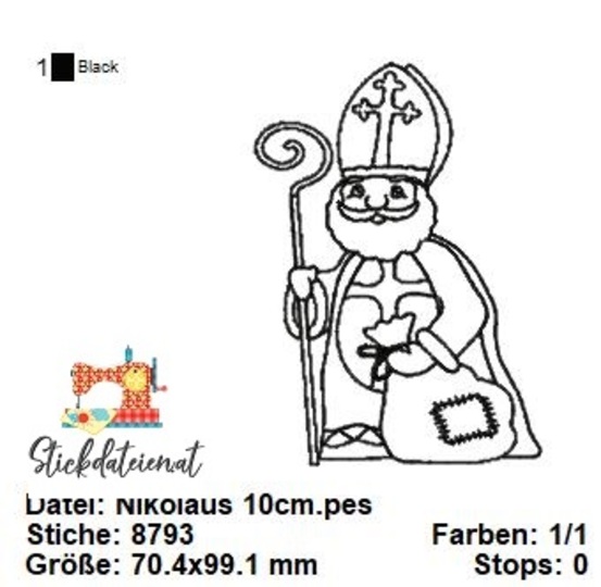 Nikolaus Stickdatei, Weihnachtliche digitale Stickvorlage in 4 Größen