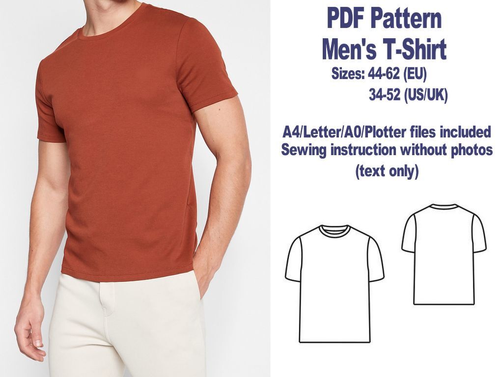 Men's T-Shirt Sewing Pattern PDF Sewing Patterns T-Shirts Patterns PDF