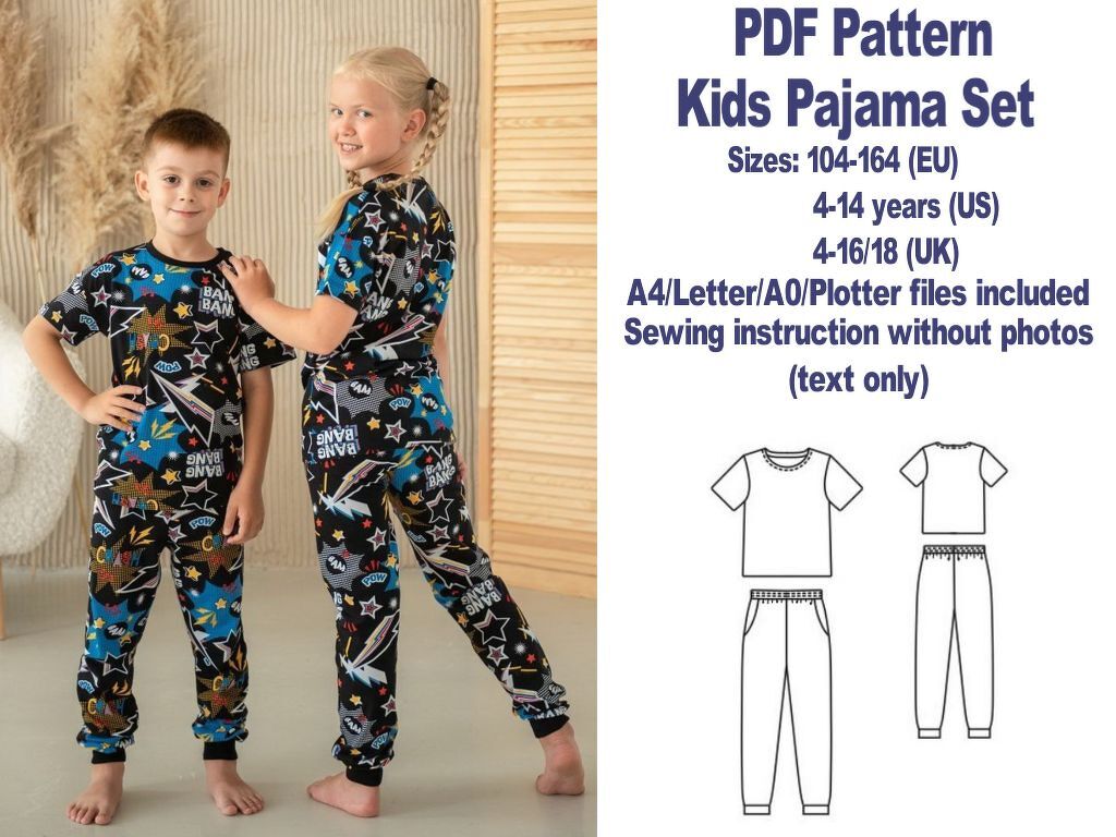 Kids Pajamas Patterns Boy's Christmas Sewing Patterns Girl's Pajamas