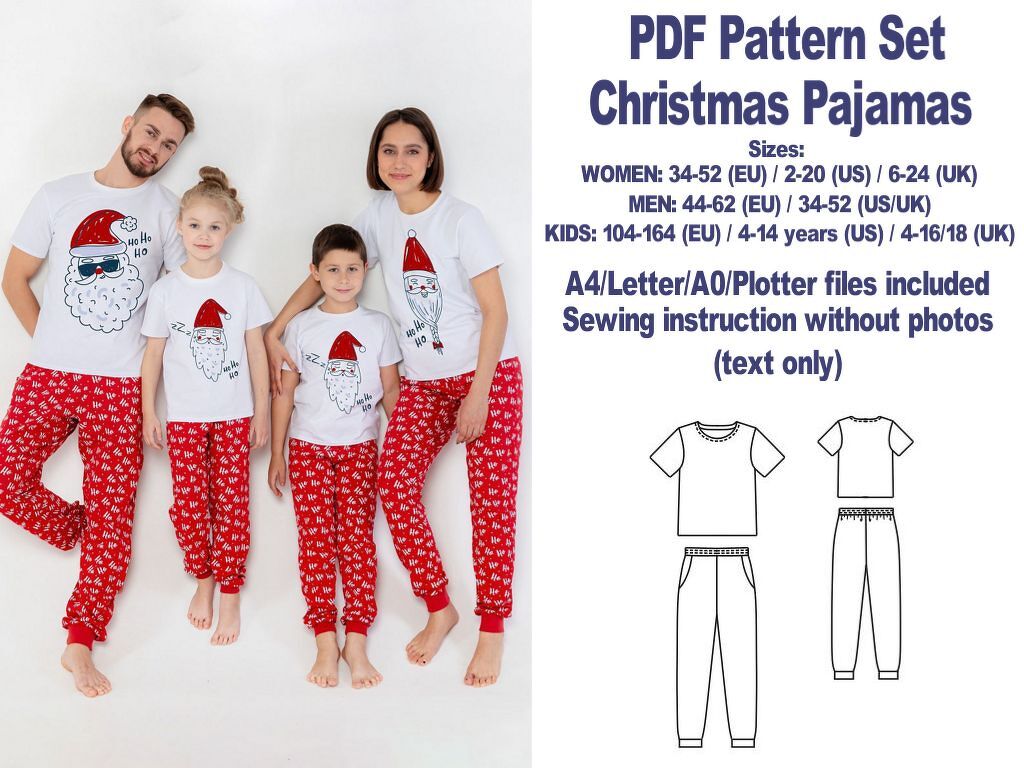 Christmas Pajamas Patterns Pajama Set Sewing Pattern Sleepwear Patterns PDF