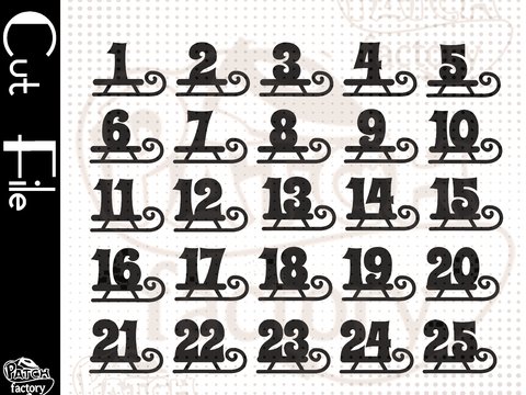 Plotterdatei Adventskalenderzahlen "Schlitten"