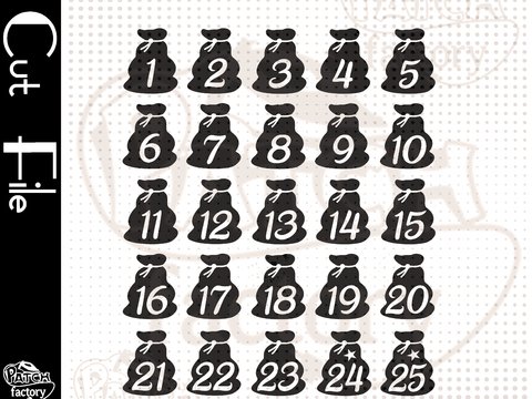 Plotterdatei Adventskalenderzahlen "Sack"