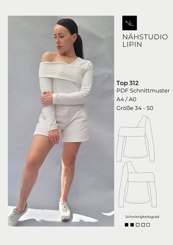Schnittmuster Top 312, lange Ärmel, Größe 34 - 50, Jersey