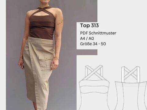 Top 313, Schnittmuster A4 / A0, Größe 34 - 50, rückenfrei, Trägertop