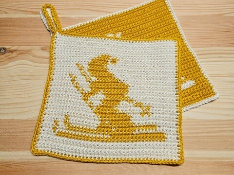 Häkelanleitung Topflappen "Skifahrer"