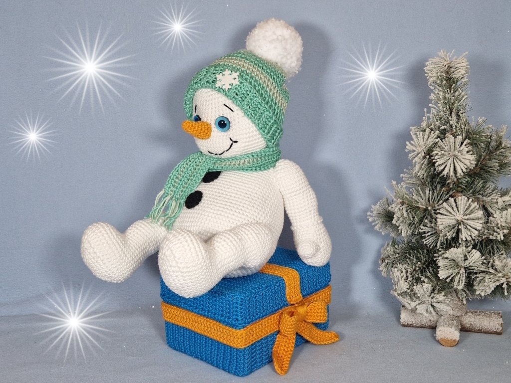 Schneemann Snowball mit Geschenkebox