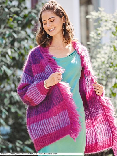 Fransen-Jacke im zweifarbigen Patent in Weinrot, Flieder und Violett