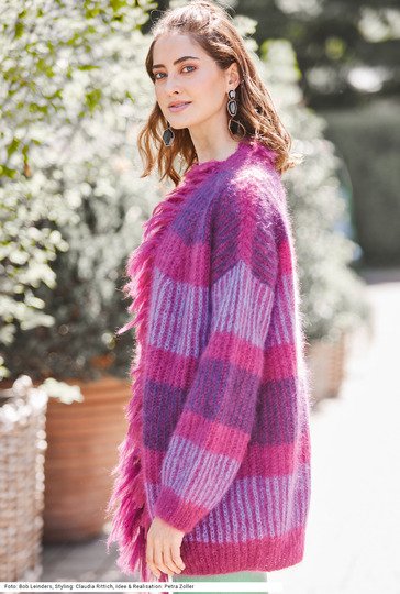 Fransen-Jacke im zweifarbigen Patent in Weinrot, Flieder und Violett