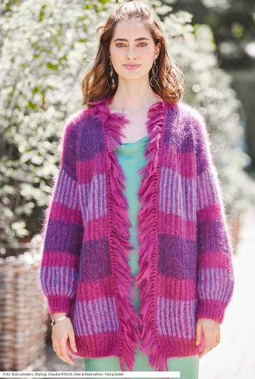 Fransen-Jacke im zweifarbigen Patent in Weinrot, Flieder und Violett