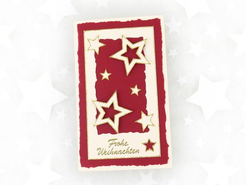 Weihnachtskarte mit Sternen in Creme/Weinrot – Bastelanleitung und Vorlagen