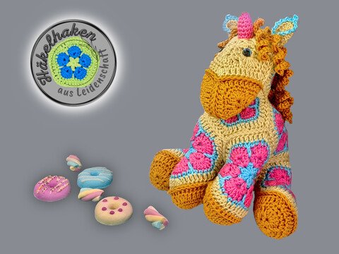 Einhorn mit African Flowers Häkelanleitung als PDF DYN
