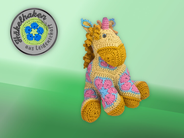 Unicorn crocheted with African Flowers crochet pattern PDF DYN