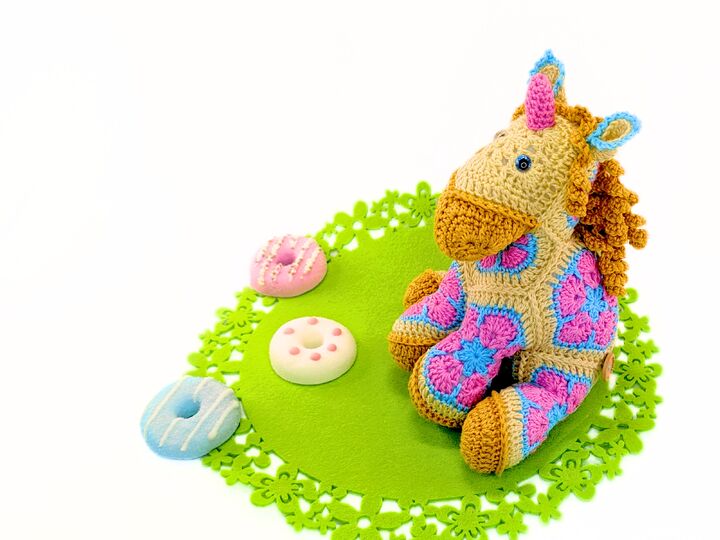 Unicorn crocheted with African Flowers crochet pattern PDF DYN