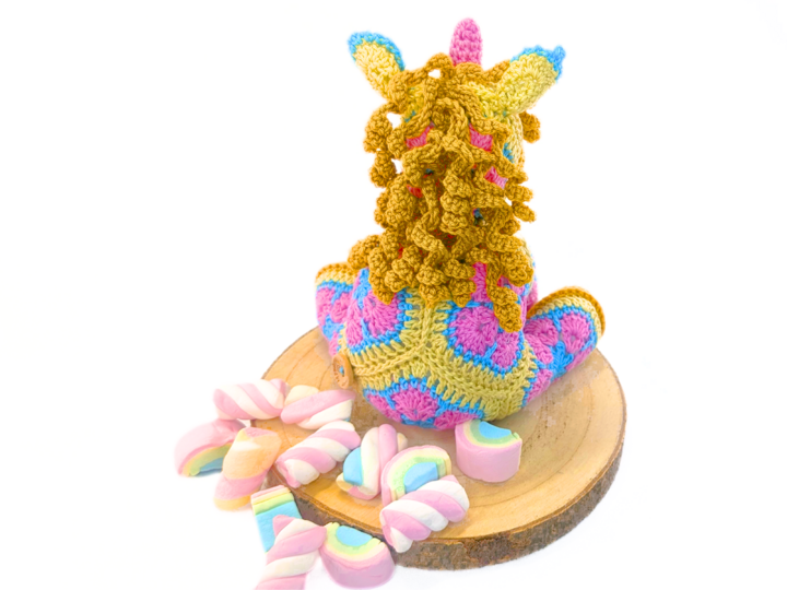 Unicorn crocheted with African Flowers crochet pattern PDF DYN